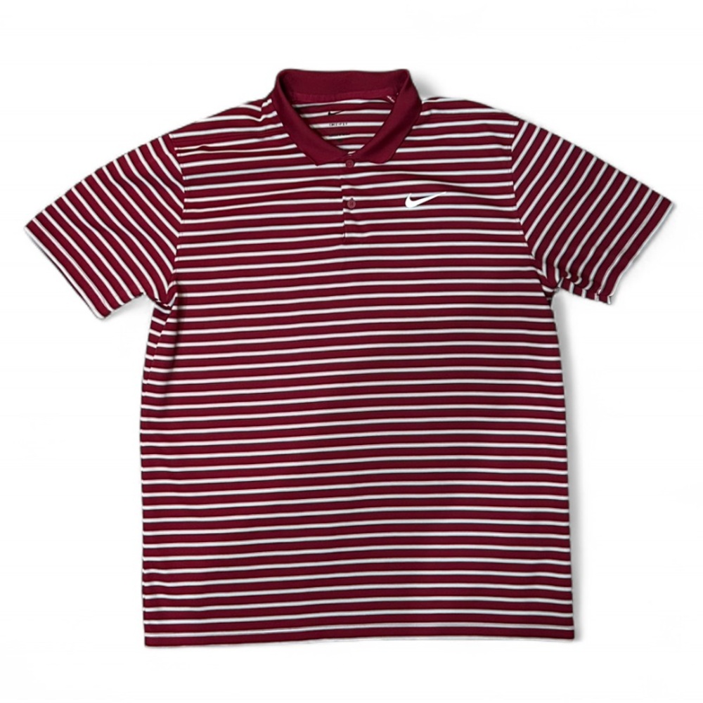 Like New Men’s Red and White Striped Dri-Fit Nike Golf Polo Size Large